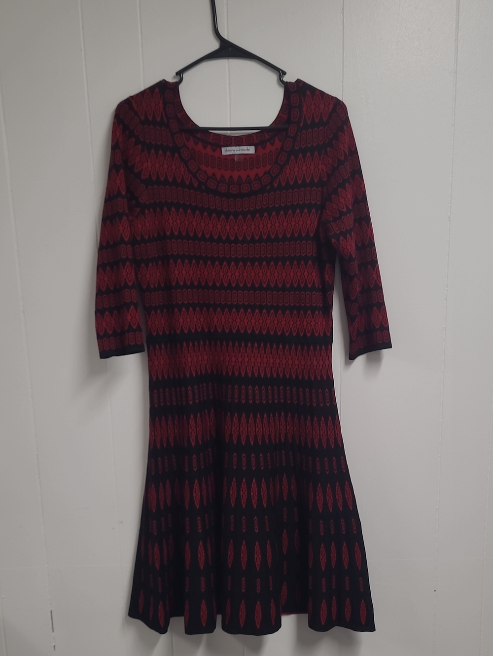 Danny and Nicole Women's Red and Black Patterned Knit Fit & Flare Dress Sz L